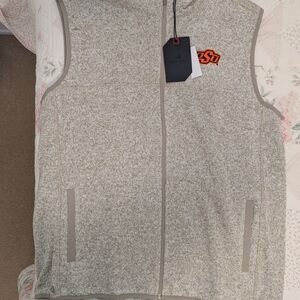 Antigua Beige Zip Up Sweater Vest.